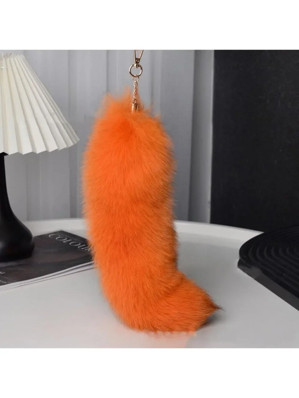 Women's Orange Pendant Cosplay Costume Halloween Furry Tails Keychain Handbag